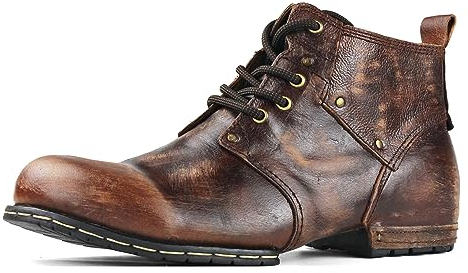 OSSTONE Retro Braun Herren leder chukkastiefel Worker biker boots-motorrad-leder-schuhe für Schnürstiefeletten boots OS-6015-2-Retro Braun，US10(EU44)