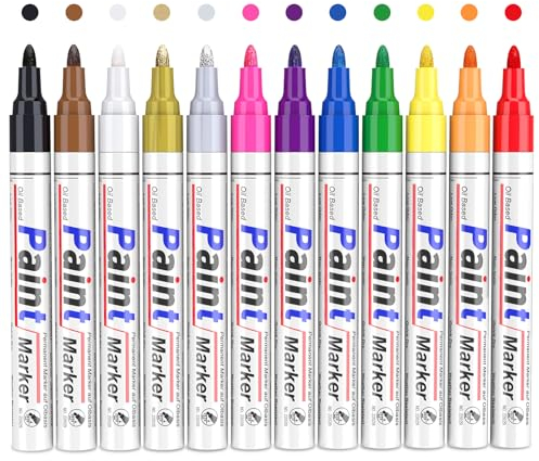 YYSHUS Lackstifte Permanent Marker Wasserfeste Stifte: 12 Farben Lack Stifte und Lackstifte zum Zeichnen auf Stein, Metall, Kunststoff, Tassen, Holz, Keramik, und Reifen, Lackmarker