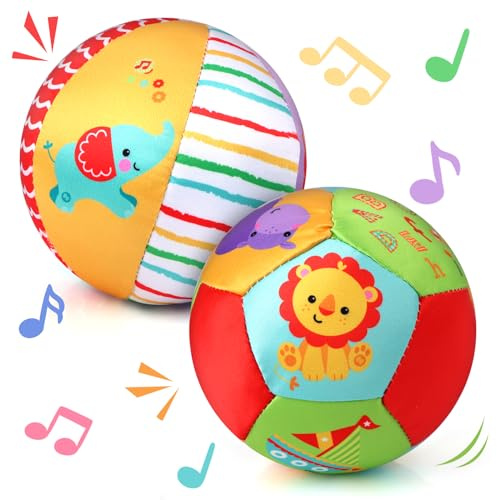 RUIYELE 2 Pcs Baby Soft Balls Baby Ball Soft Balls for Kids Indoor Ring Bell Ball Music Sense Learning Toy Educational Toy (Style 2PCS)