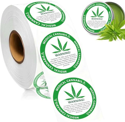 medizinische Cannabis-Warnetiketten, Generic Medical Use Weed Marijuana Round Paper Stickers 1 Rollen(500 Etiketten), können an Taschen, Fläschchen und anderen beliebten für Warnung und Indikat (Grün)