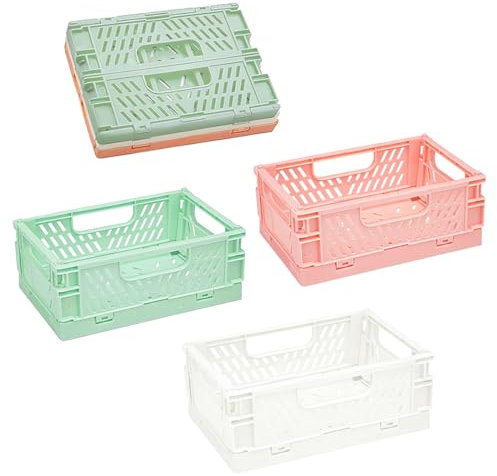 mkemka 3Pcs Mini Plastic Baskets Folding Storage Baskets Small Collapsible Storage Baskets Plastic Storage Boxes Desktop Organizer Basket for Bedroom Kitchen Office Bathroom