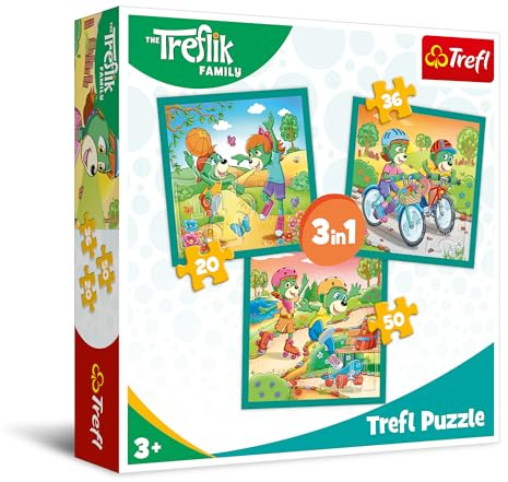 Trefl - The Treflik Family, Faites Connaissance avec Les Treflik- Puzzle 3en1, de 20 à 50 Pièces - Puzzles Colorés avec Personnages de Bande Dessinée, Loisir pour Les Enfants à partir de 3 Ans