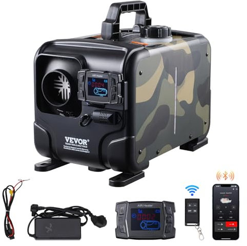 VEVOR 8 kW Dieselheizung 12 V / 24 V All in One Diesel-Luftheizung mit Bluetooth-App & Fernbedienung & Anzeigebildschirm & CO-Alarm, schnell aufheizende horizontale tragbare horizontale Dieselheizung