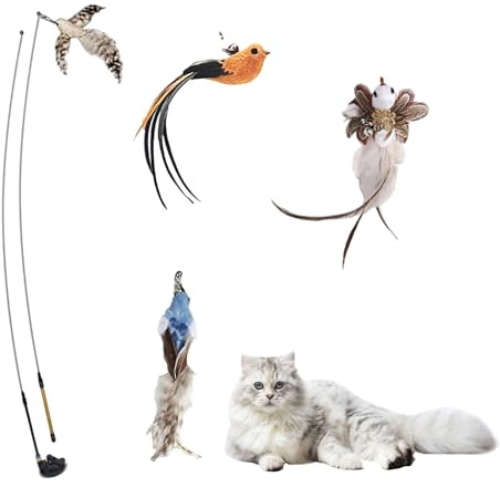 Celuicion Set di giocattoli per gatti, giocattoli di piume di gatto | Stick in piume interattive 7X retrattile | Kit di intrattenimento per interni gattini multiuso per gattino all'aperto