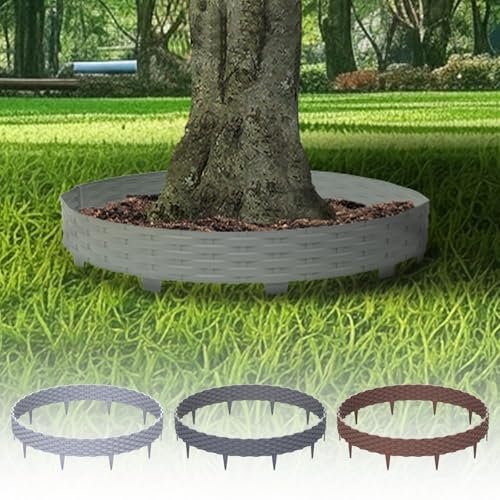 5er Set-5m Rasenkante Flexibel, Beetumrandung Rattan-Imitationszaun Dekoelement für Garten, Gartenzäune Wetterbeständig, Rasengitter Kunststoff für Beete und Blumenbeete, Beeteinfassung, Grau