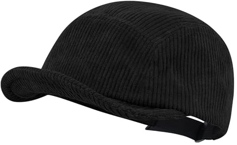 Clakllie Cord baseballkeps med kort brätte 5 paneler basebollkeps män justerbar kort brätte keps vintage platt brätte basebollkeps platt brätte snapback keps, CDGE-GD28-svart, one size