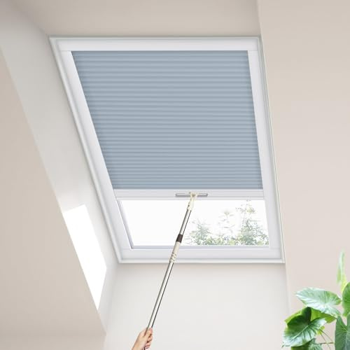 Moonice Skylight Blinds Cordless Roof Honeycomb Window Blinds Light Filtering Cellular Pleated Roof Shades for Home Easy to Install Shades for Inclined Plane Room Windows Custom Size, Dusty Blue