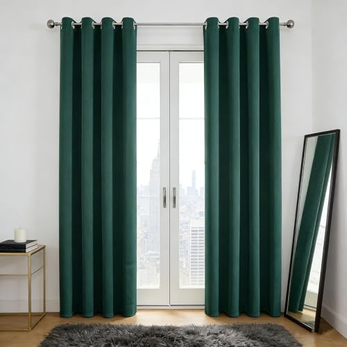 HOKXUAN Rideauxs Occultant 180 x 200 cm Thermique Isolant Anti Froid et Chaleur Isolation Lumiere UV Œillets Métal Phonique Rideau Occultant pour Chambre, Vert Foncé