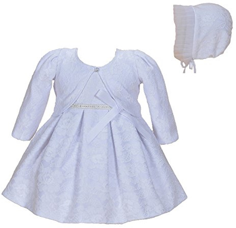 Cinda Bebé niñas Bautizo Fiesta Vestido de Encaje con bonete Blanco con Bolero 3-6 Meses