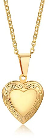 Valentines Heart Locket Pendant Necklace 24K Gold Color Romantic Fancy Heart Jewelry For Women