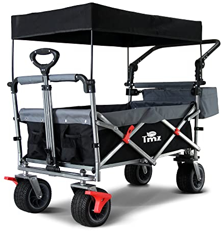 TMZ Carrello pieghevole con tetto, carrello a mano per bambini, ruote girevoli a 360°, ruote da giardino, ruote pieghevoli, ruote a doppio piede, per il trasporto, 102 l, 120 kg