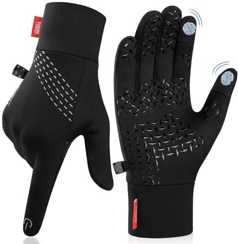 PULIOU Guanti Invernali Antivento Termici Impermeabili per Uomo e Donna, Guanti da Caldi Sportivi con Touch Screen per Moto, Bici, Corsa, guida, Sci, L