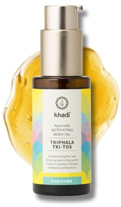 khadi TRIPHALA TRI-TOX Huile de Corps Élixir Ayurvédique, l'huile purifiante qui chasse les impuretés et libère, 100% naturel, sans ingrédients synthétiques, Cosmétiques naturels, 50ml