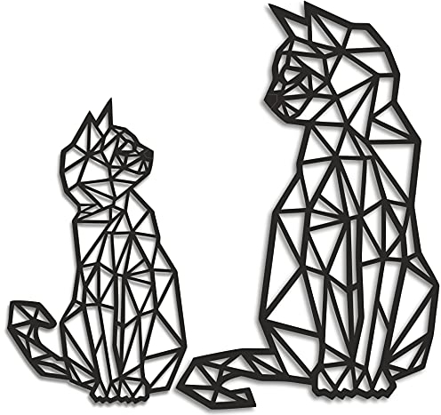 MMshop Panel: KATZEN 40x26cm und 30x18cm in Schwarz | Wanddeko Holz Katze Wanddekoration Deko Wall Art Ausschnitt Wandschmuck Geometrische Ornamente Wandkunst Hängende Dekoration Made Europe