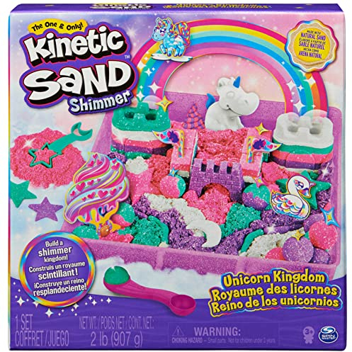 Kinetic Sand Magischer Sand – Einhorn-Königreich 907 G + 8 Formen – Erstellen Sie verschiedene hypnotisierende Formen mit diesem magischen und bunten Sand wie Knetmasse – Spielzeug für Kinder ab 3