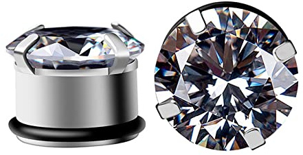 Gualiy 2 Pezzi Orecchino Dilatatore Acciaio, Dilatatore Lobo Flesh Tunnel 8mm con Zirconia Cubica Flesh Tunnel Argento