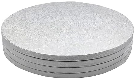CiciIng Lot de 4 plateaux à gâteau ronds - 12 mm x 30 cm - Réutilisables - Pour le transport de gâteaux et de tartes - Argenté