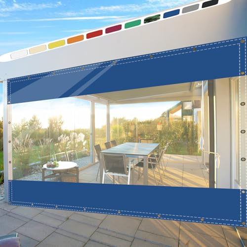 SDLLG Rideaux d'extérieur avec œillets - en PVC Transparent - 0,5 mm d'épaisseur - pour terrasses, Jardin, Balcon, extérieur, Garage - 2 x 2,2 m (H x L) - Bleu