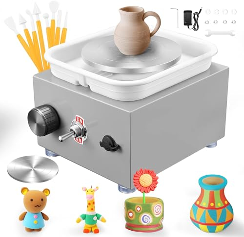 Couleeur Mini Töpferscheibe, 2000RPM Elektrische Töpferscheibe Maschine,Töpferscheibe Keramik mit abnehmbarem ABS-Becken und 6,5/10 cm Drehteller-Drehmaschine, Tonwerkzeug, DIY-Keramikwerkzeug, Asche