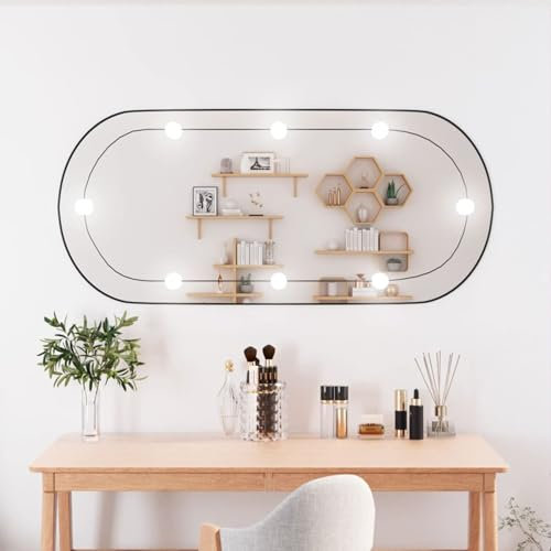 CIADAZ Oval väggspegel med LED-lampor glas, 45 x 100 cm, badrumsspegel, vardagsrumsspegel, entréspegel, vardagsrumsmöbel - 3189164