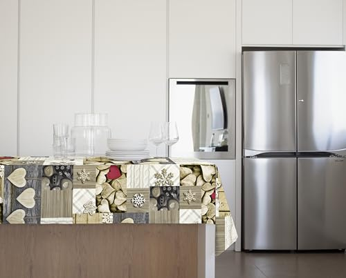 GEMITEX Mantel Tradition, Afelpado, Encerado, Impermeable y Antimanchas, decoración 4143 Shabby Chic de Madera, Ideal para mesas rectangulares para 6/8 Personas, 140 x 180 cm, Fabricado en Italia,