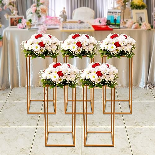 5 soportes para flores dorados de 60 cm, color dorado, jarrón de boda, base de flores, florero, rectangular, para bodas, centros de mesa, soporte rectangular para flores