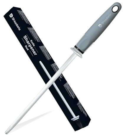 Shiadarix® Fusil a Aiguiser [37cm] Aiguiseur Couteaux Professionnel de Cuisine - Acier Spécial Ttrempé et Poignée Antidérapante Ergonomique Soft-Touch avec Protection des Doigts | Gris