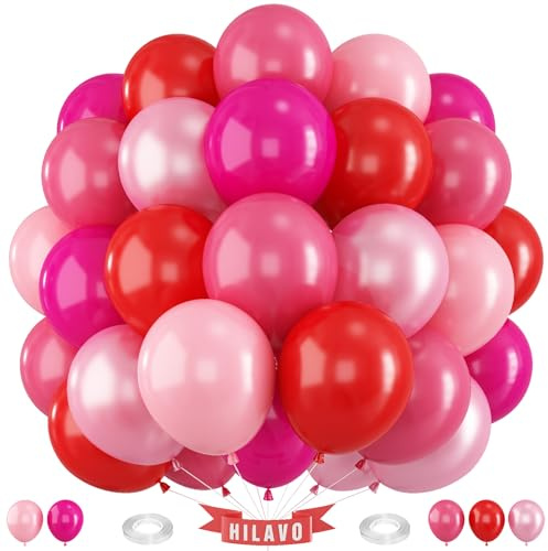 Red Pink Balloons 60 Pcs 12 Inch Fuchsia Hot Pink Rose Red Balloon Neon Pink Magenta Strawberry Berry Helium Balloons for Girls Princess Wedding Valentine Baby Shower Birthday Party Decorations