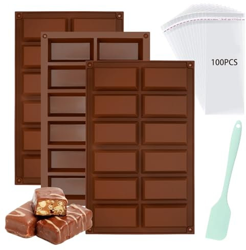 3 Pezzi Stampo per Cioccolato in Silicone, Stampi in Silicone Stampo Tavoletta Cioccolato con 12 Griglie Profonde per Cioccolatini Dolci