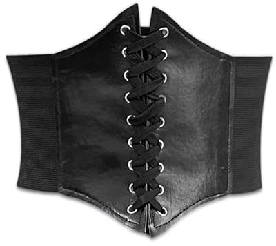 Korsett Damenl,Corset Belt for Women,Taille Piratenkostüm Gürtel,Women's Lace-Up Corset Tied Wide Belt,Unterbrust Corsage Pirat Breit Corsett für Kleid/Shirt/Cosplay Kostüm/Halloween Costume (Schwarz)