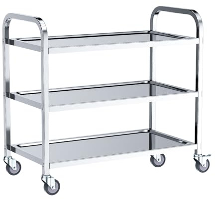 VELPAX Carro de Cocina rodante de 3 Niveles, 95x50x95 cm Carro de Cocina de Acero Inoxidable, rodante silencioso, para Almacenamiento clínico Cocina Hotel Salón de Belleza