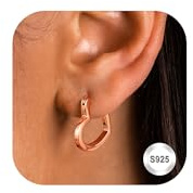 Adramata Orecchini in Argento 925 - Cerchio con Cuore Placcati in Oro 14K, Anallergici, Piccoli Pendenti in Oro Rosa