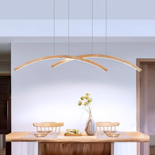 Lámpara Colgante Cocina Moderna Lámpara Colgante LED Arco de Madera LED Lámparas Colgantes Lámpara de Mesa de Comedor Lámpara de Techo Comedor lineal para Sala Oficina Lámparas de techo (Luz Blanca)