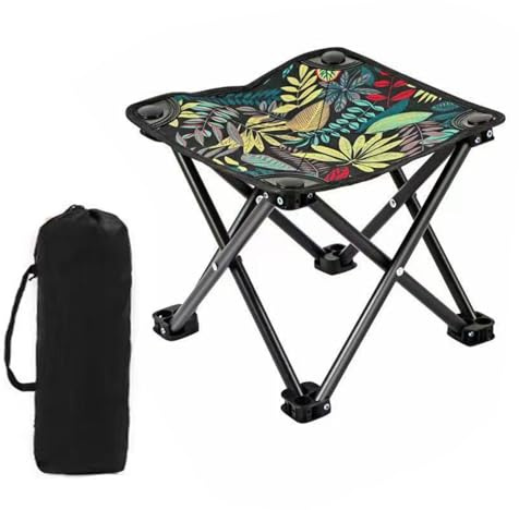 DFXIU Foldable Sturdy Portable Folding Camping Stool lightweight with Leaf Pattern, 28 x 28 x 29 cm, Navy Blue, Includes Carry Bag for adults kids travel outdoor
