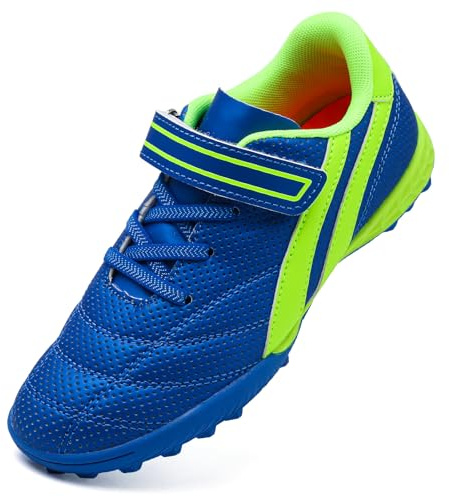 VLOOKST Boys' Football Boots Kids Girls Astro Turf Trainers Non-Slip Junior Soccer Shoes Sports Shoes Outdoor Athletic Sneakers Football Shoes Unisex Blue Green 5UK