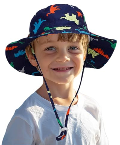 Cysocool Children Wide Brim Bucket Sun Hat 3-8 Years Boys Girls Ponytail Mesh Cool Hats Anti UV Sun Protection CPAS with Strap Kids Holiday Beach Cycling Hiking Summer Sun Visor Cap