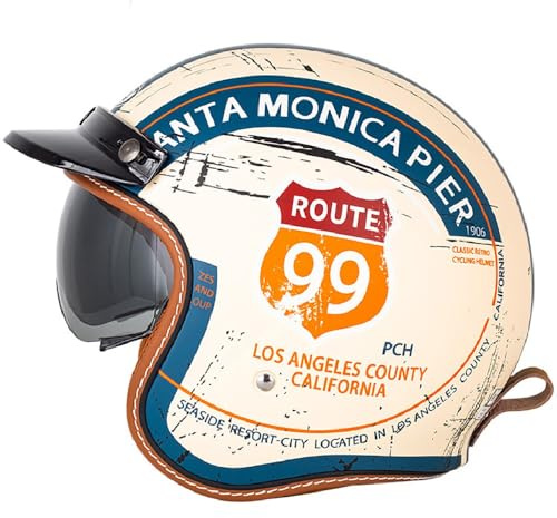 WZGGTEAM Casco de Moto de Cara Abierta Retro, ECE Homologado, 3/4 Jet Cascos de Protección con Visera Solar para Unisex Motocicleta Bicicleta Scooter Medio Casco (57CM~66CM)