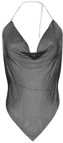 JIAHG Haut à Paillettes Femme Dos Nu Col V Profond Débardeur à Paillettes Métalliques Une Pièce à Crochet Réglable Crop Top Sexy au Club Disco Soirée à Thème été Top à Sequins Voyage Plage