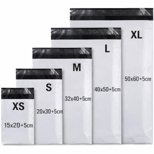 Bolsas para Envíos Autoadhesivos 20x30+5cm, 100 Unidades, Blancas, Impermeables e Resistentes, Plástico Reciclado, Sobres para envio de ropa y de embalaje(S 20x30+5CM)