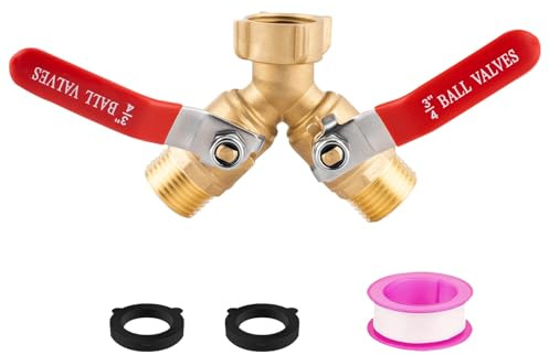 Einesin Brass Garden Hose Splitter, Hose y Splitter with Shutoff, Hose Splitter 2 Way Heavy Duty, Y Valve 3/4 Inch GHT Thread