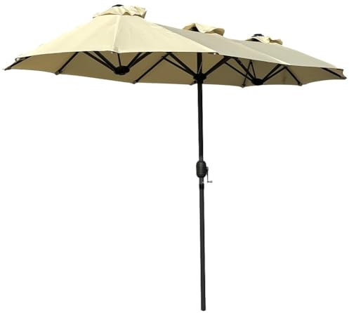 BAKAJI Ombrellone Doppio da Patio Rettangolare con Sistema di Apertura e Chiusura Manovella, 3 Tettucci Poliestere Anti UV e Impermeabile, Ideale per Giardino, Esterno, Bistrot, Bar (3 x 1,5 Metri)