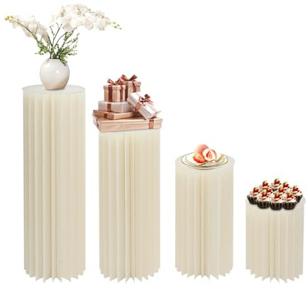 4 pezzi supporti per fiori di carta, pieghevoli bianco, cilindrico per fiori, supporto per torta, espositore a colonne per decorazione del giardino, per matrimoni, caffè, festival, ecc
