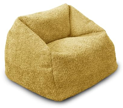 Bags of Beans Soft Boucle Kids Bean Bag Chair Pre-Filled - Ochre | Machine Washable Removeable Cover - Lightweight Comfortable Chair Childrens Seating for Bedroom & Playroom - 55(W) x 45(H)cm