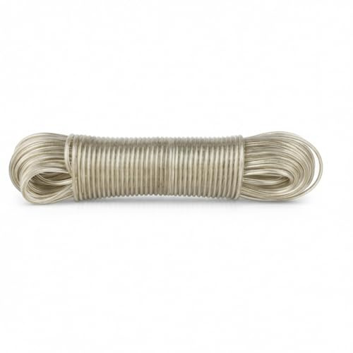 Shteriva 30 m Filo per Stendere il Bucato da Esterno con Anima in Acciaio, 3 mm – Filo Rivestito in PVC, Flessibile e Resistente per Balcone, Giardino e Campeggio