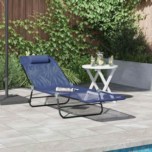 Frdhee Sedia a sdraio da giardino, sedia a sdraio da giardino, poltrona relax, da balcone, pieghevole, colore blu navy, 182 x 55 x 85,5 cm, in textilene, per balcone, terrazza, viaggio, stabile