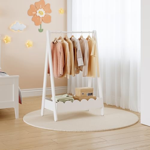 [en.casa] Perchero Burro Infantil Vestnes con Barra para Colgar Zapatero Perchero de Pie Portaropa Guardaropa Dormitorio MDF 99 x 66 x 38 cm - Blanco