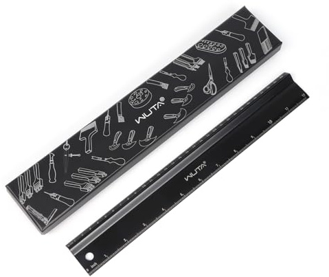 WUTA Metal Measuring Ruler 30cm (12 Inch),Stainless Steel Craft Cutting Ruler with Titanium Plating & Non-Slip Grip Base,Precision Cutting for Leatherwork,Fabrics,and DIY Projects