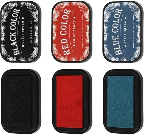 3 PCS Ink Pad Set, Red Black and Blue Stamp Pads for Crafting and Document Use, Fingerprint Ink Pads for Office and Home, Reusable Ink Stamp Pads for Various Surfaces