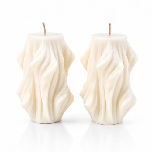 Velas Esculturales, Velas Decorativas, Blancas, Set de 2 Velas