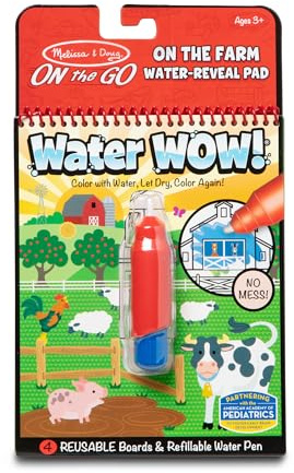 Melissa & Doug Water Wow! Libro Magico da Colorare con Pennello ad Acqua - Tema Fattoria, Gioco Educativo da Viaggio per Bambini 3+ Anni